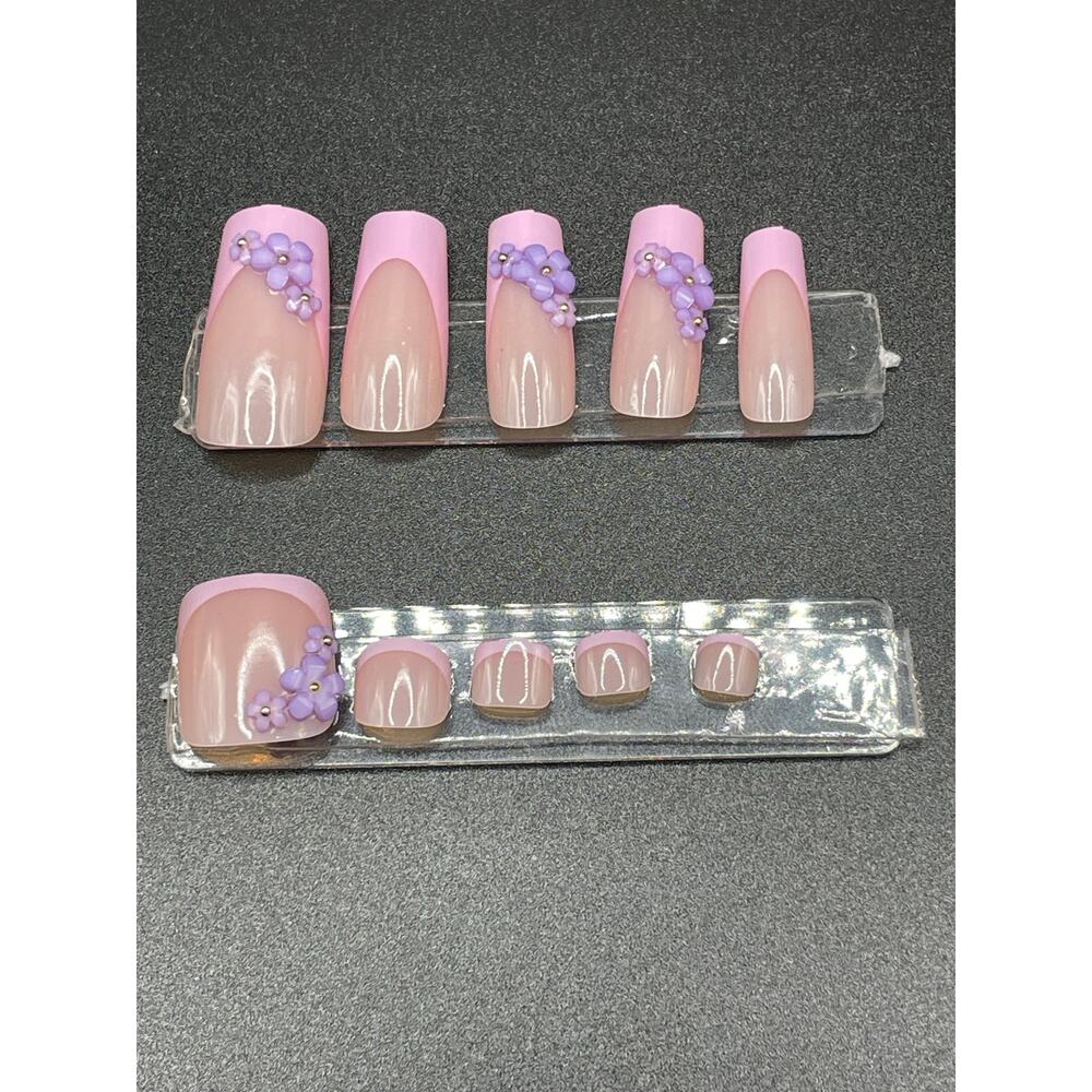 48 pcs Matching Press on Toe and Nails